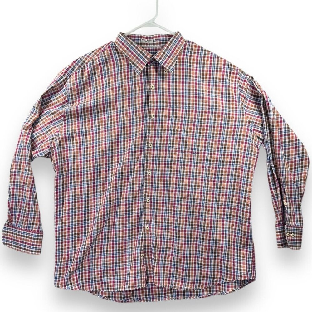 Peter Millar Mens Button Down Shirt Size XXL Check Red & White & Orange
